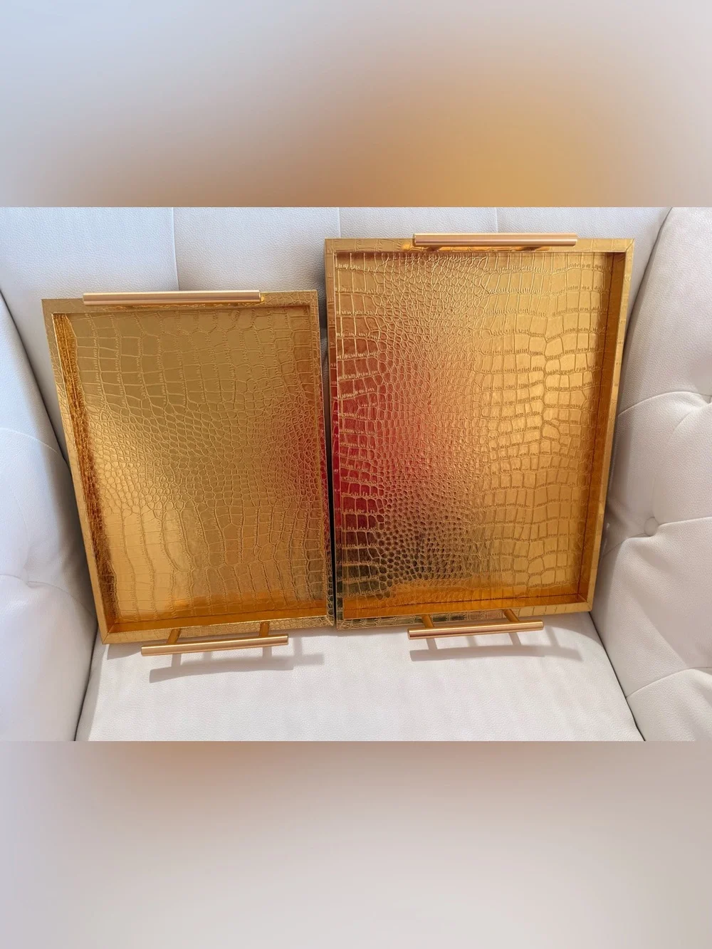 Gold Croc-Embossed Decorative Serving Trays
